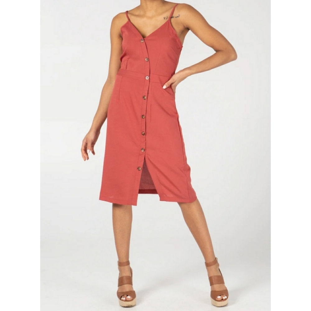 QED London Terracotta button down midi dress